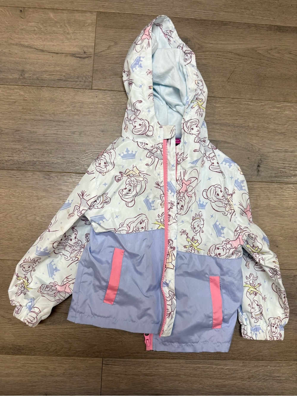 Disney Girls' Pastel Princess Hooded Raincoat in White, Lavender & Pink